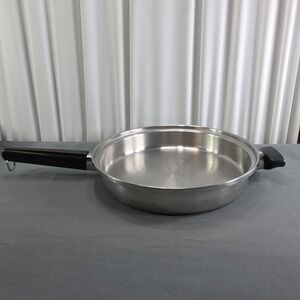 Vintage Stainless Steel Skillet Pan 11" Copper Bottom Double Handle Heavy No Lid